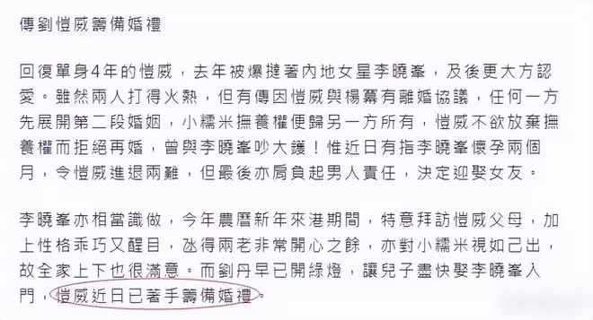 港媒爆劉愷威將辦婚禮，楊冪疑爭撫養權未果，小糯米全程不知情