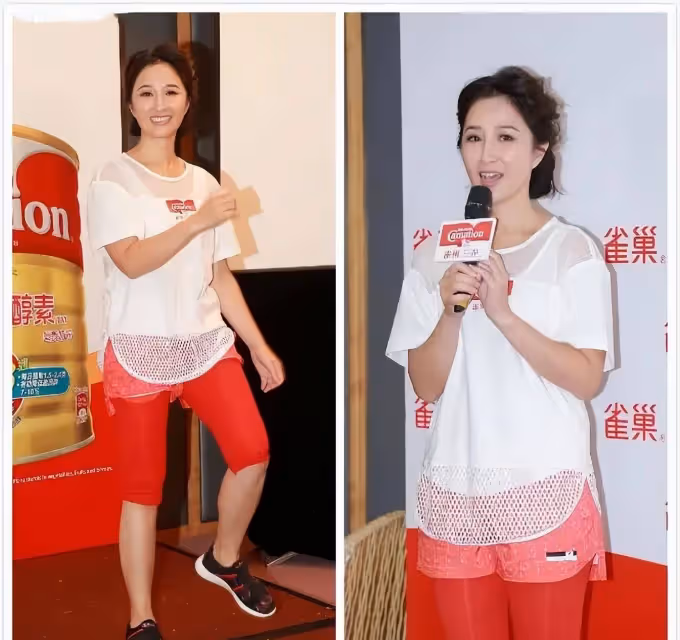 張家輝妻子很會吸引眼球，把騎行褲穿在短褲裡面，雖顯矮卻挺時髦