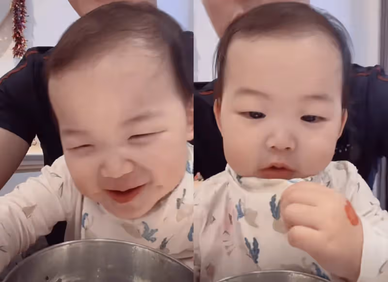 朱珠1歲女兒給爸爸洗臉好貼心,拍打臉頰動作太真實,父女倆都未笑場