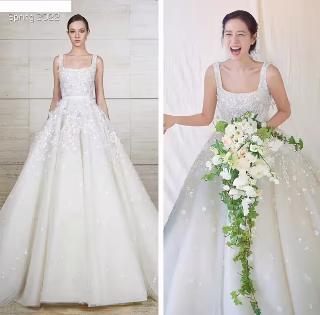孫藝珍曬照慶祝結婚周年,穿頂奢抹胸婚紗,牽手甜笑破離婚傳聞