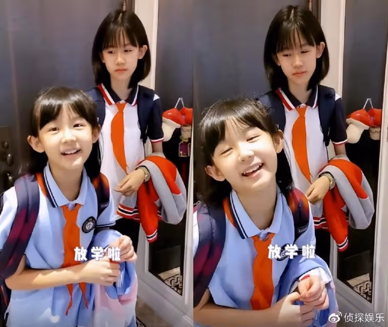 陸毅曬兩個女兒近照,貝兒和小葉子顏值變化大,一個像爸一個像媽
