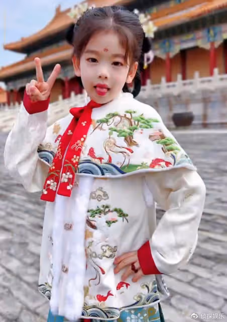 小李琳罕曬女兒近照,小萌妹穿古裝可愛漂亮,長得超像爸爸經超