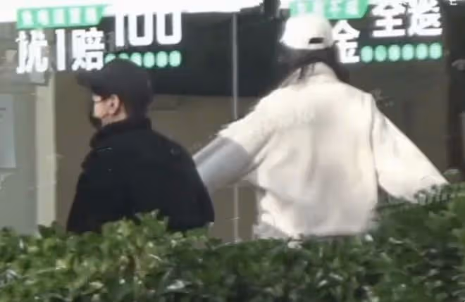 高圓圓趙又廷軋馬路,兩人穿情侶裝十指緊扣,晃蕩手臂調皮似熱戀