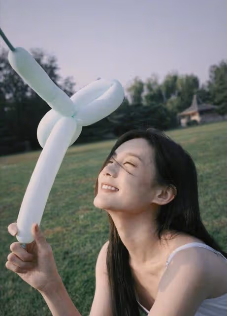 氧氣美少女！李一桐曬春日草坪外景寫真，身穿白色弔帶仙氣十足