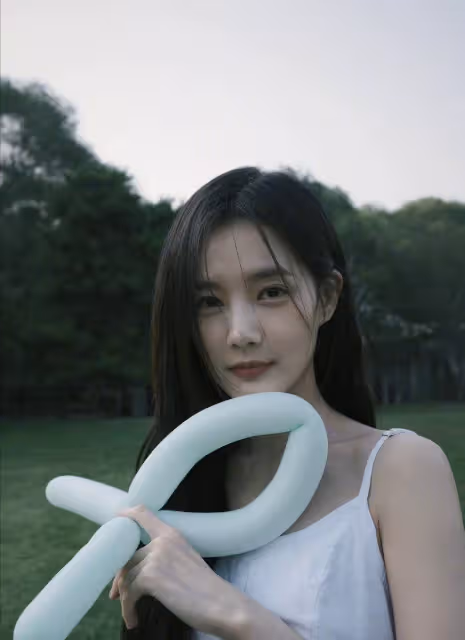 氧氣美少女！李一桐曬春日草坪外景寫真，身穿白色弔帶仙氣十足