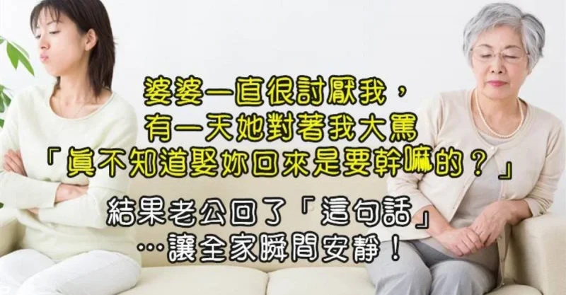 婆婆一直很討厭我，有一天她對著我大罵「真不知道娶妳回來是要幹嘛的？」結果老公回了「這句話」…讓全家瞬間安靜！