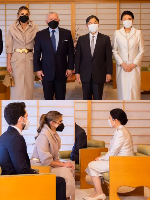 拉尼婭王后美到日本了,同框岸田夫人和雅子皇后,穿櫻花裙像少女
