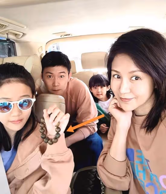 鮑蕾一家四口春遊，陸毅裝傻哄老婆開心，貝兒坐車不忘盤珠子