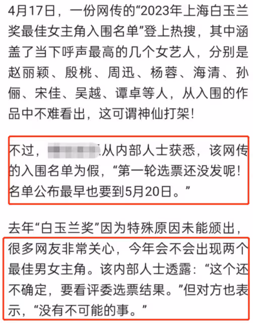 白玉蘭獎競爭激烈,趙麗穎主演劇收視遭網友質疑,業內否認網傳名單