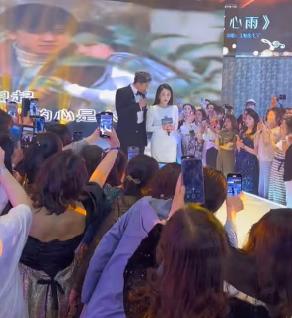 毛寧商演賣力獻唱,還與富婆親密互動,網友:這是楊鈺瑩的替身嗎