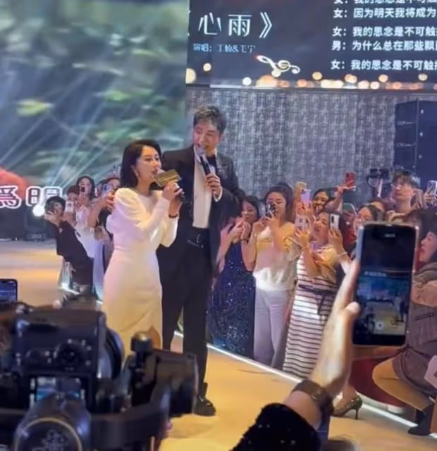 毛寧商演賣力獻唱,還與富婆親密互動,網友:這是楊鈺瑩的替身嗎