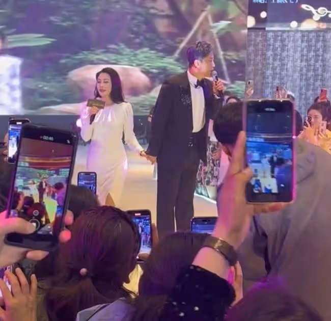 毛寧商演賣力獻唱，還與富婆親密互動，網友：這是楊鈺瑩的替身嗎