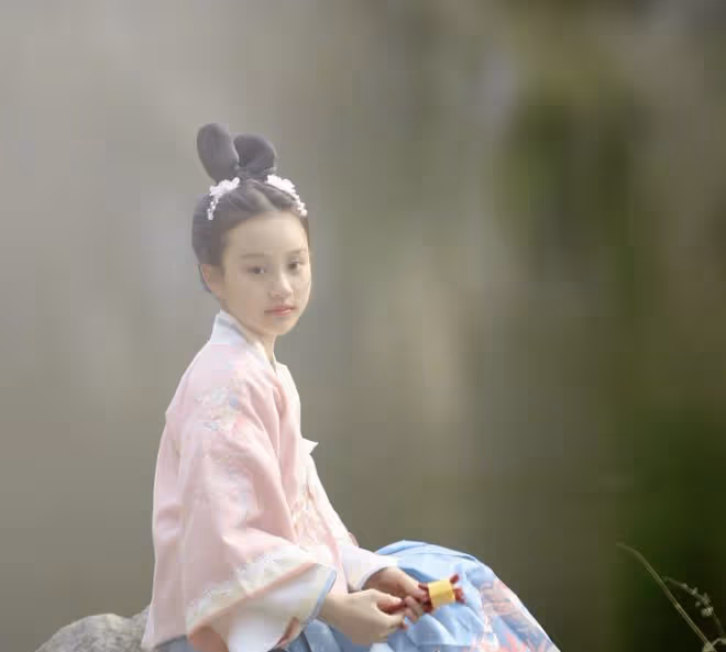 41歲李小璐帶女兒拍寫真,穿漢服過了把戲癮,甜馨氣質似大家閨秀