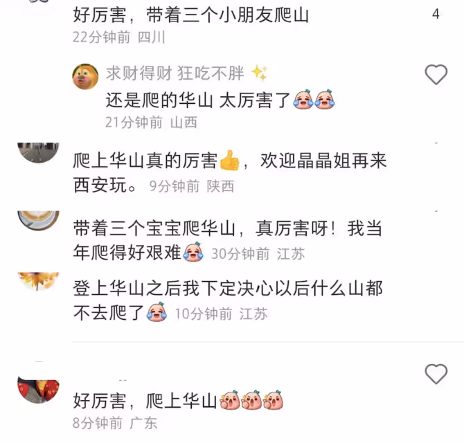郭晶晶曬西安旅行照，帶3個年幼子女爬華山，坡度陡峭引眾人佩服