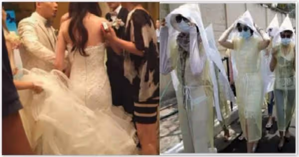 我受邀參加高中女同學的婚禮,我們為了報復全部穿喪服出席,新郎知道後毀了全部