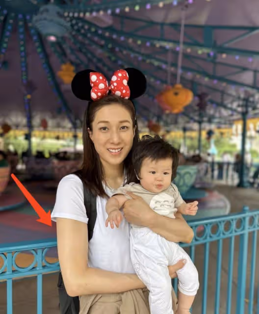鍾嘉欣帶3個兒女打卡香港迪士尼，經常抱娃手臂粗壯，彰顯媽媽力