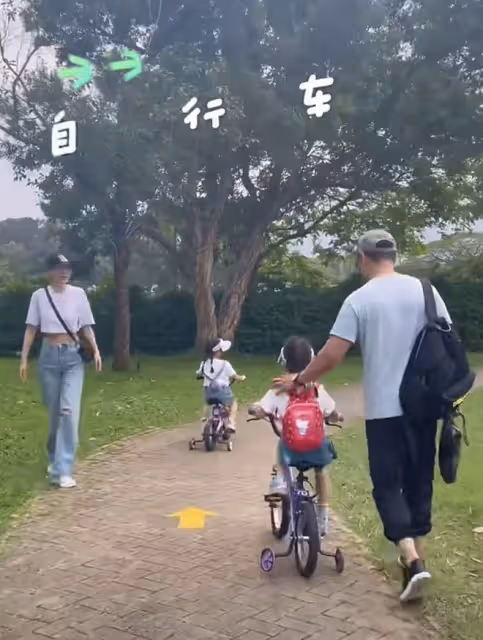 熊黛林曬一家四口踏青，抱怨雙胞胎女兒越來越像爸爸，直呼不划算