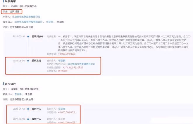 李亞鵬拒付投資收益，被強制執行4000萬元，遭網友冷嘲熱諷