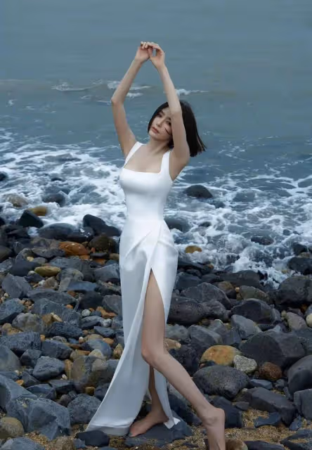 秦嵐不給姑娘們活路！43歲配上23歲的身材赤腳穿白衣美如畫中人