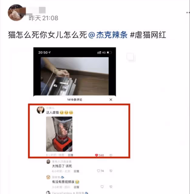 網紅傑克辣條:虐貓被抓,視頻被扒觸目驚心,發文道歉內容被質疑