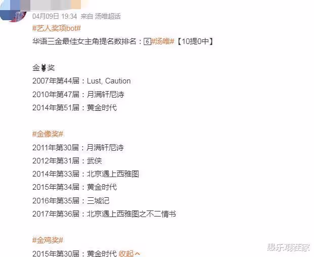 時隔12年,湯唯再次獲得韓國百想影后,國內三金依舊掛零