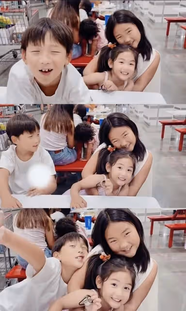 何潔攜3個子女合唱,老大老二與繼父相處融洽,倆女兒顏值差距大