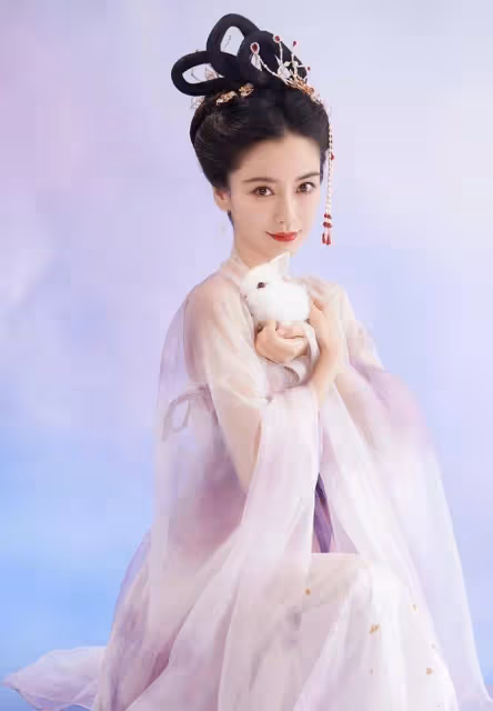 Angelababy中秋送祝福，手抱玉兔穿中國風漢服，演嫦娥仙子超美艷