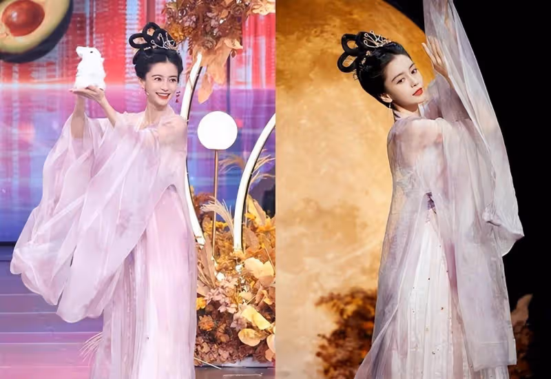 Angelababy中秋送祝福，手抱玉兔穿中國風漢服，演嫦娥仙子超美艷