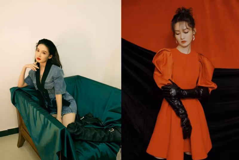 李沁的「筷子腿」很細，靴子過膝有個缺口，身材比例驚人