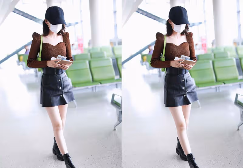李沁的「筷子腿」很細，靴子過膝有個缺口，身材比例驚人