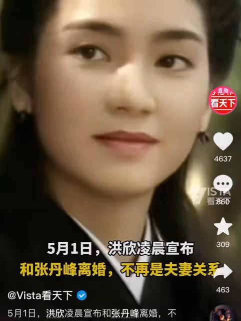 洪欣張丹峰離婚消息霸屏,話題閱讀量上億,蔡少芬曾勸洪欣不要嫁