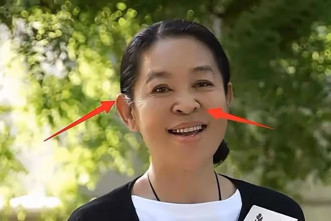 倪萍陶紅為奚美娟頒獎，兩位頒獎人臉僵不自然，與奚美娟對比鮮明
