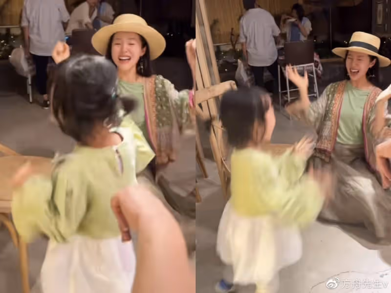 江一燕教娃唱跳「挖呀挖」,跪在地上與孩子互動,2歲女兒顏值頗高
