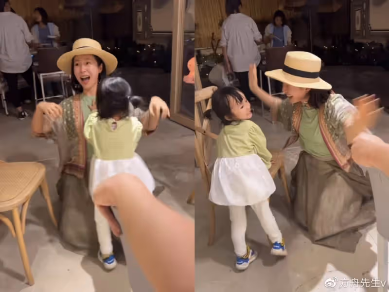 江一燕教娃唱跳「挖呀挖」,跪在地上與孩子互動,2歲女兒顏值頗高