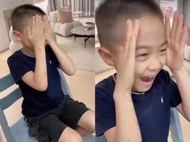 李小鵬為7歲兒子慶生,弟弟五官清秀,11歲奧莉撫摸弟弟溫柔文靜