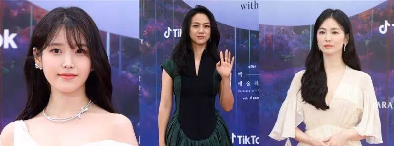 韓國百想大賞紅毯：湯唯胖一圈，宋慧喬范兒足，IU秀智初戀臉絕美