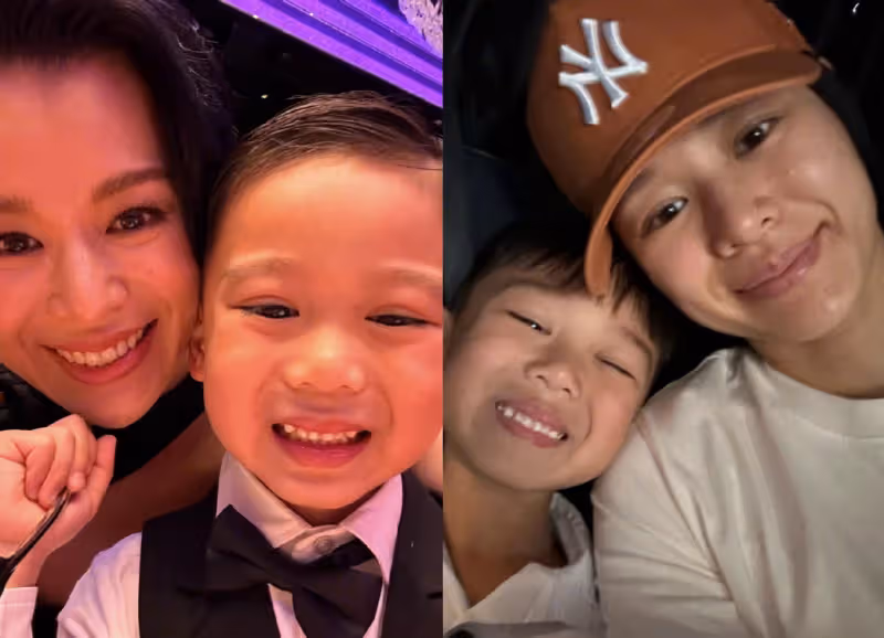 胡杏兒母親節曬母子同框，個個帥氣可愛，2歲幼子給媽媽表演劈叉