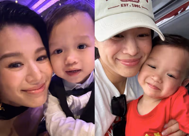 胡杏兒母親節曬母子同框,個個帥氣可愛,2歲幼子給媽媽表演劈叉