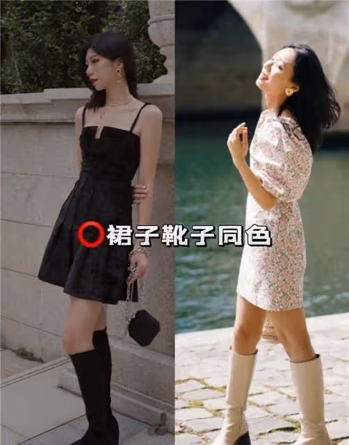 最近火了一種穿搭叫：連衣裙+裸靴，今年春天這麼穿，洋氣又顯瘦