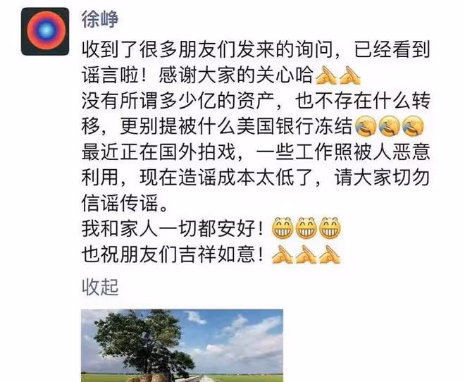 徐崢否認轉移8億資產逃往國外,同時也證明妻子陶虹的清白