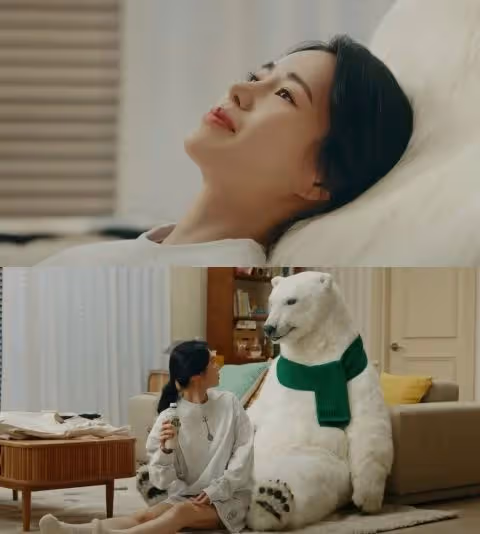 《黑暗榮耀》林智妍&鄭星一合拍CF超有梗!女主被神出鬼沒「講話白熊」煩到崩潰,最後一翻白眼表情亮了