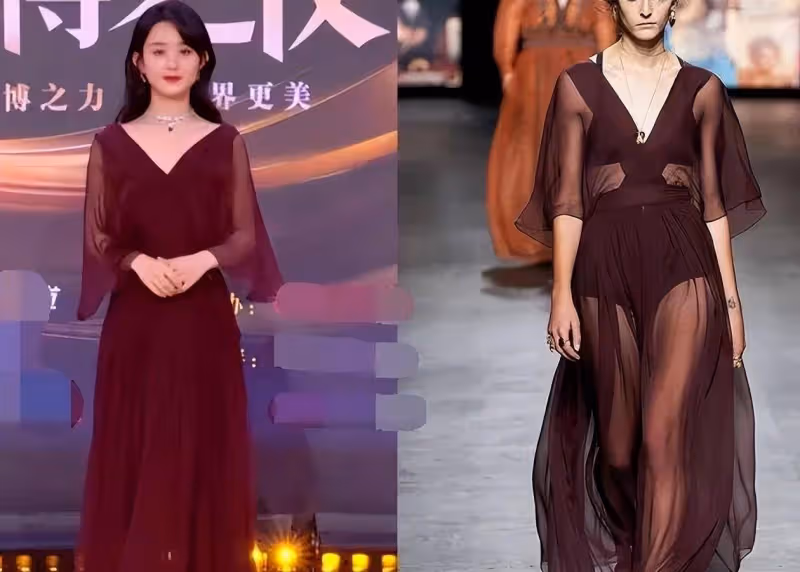 同一件深V禮服,有料的大膽秀時尚,不敢露地悄悄縫領口,尷尬了