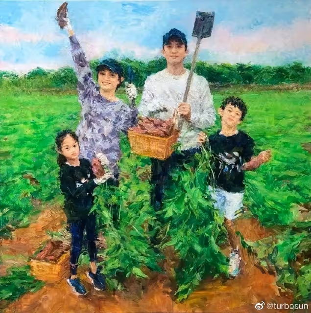 孫儷曬照慶12周年結婚紀念日,一家四口下地干農活,感恩遇見鄧超