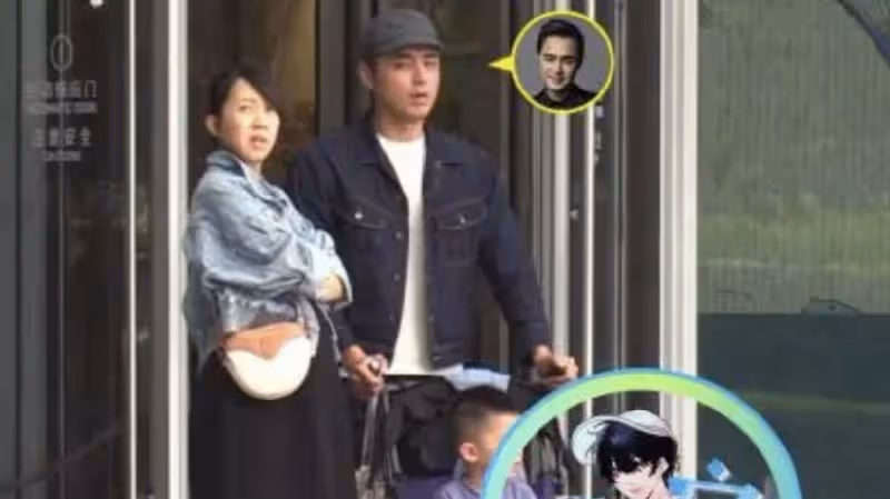 明道一家三口逛街被拍，老婆7個月孕肚超大，3歲兒子帥氣像爸爸