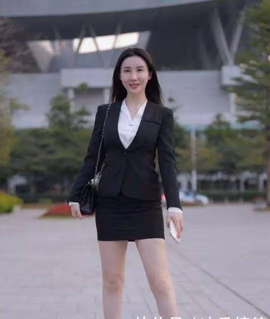 白襯衣搭配黑色短裙,展示自己的曼妙身姿,盡顯職場女性魅力