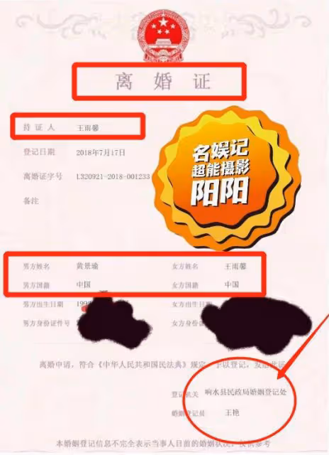黃景瑜王雨馨離婚證曝光,狗仔稱女方多次流產,以後恐難生育