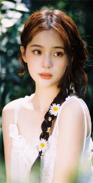 歐陽娜娜私服寫真,麻花辮搭配白色弔帶裙,滿滿的甜美浪漫氣息