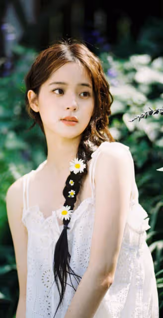 歐陽娜娜私服寫真,麻花辮搭配白色弔帶裙,滿滿的甜美浪漫氣息