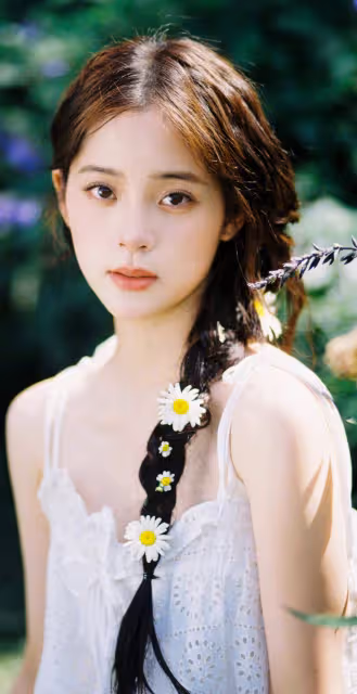 歐陽娜娜私服寫真,麻花辮搭配白色弔帶裙,滿滿的甜美浪漫氣息