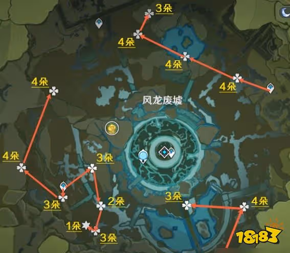 原神風車菊分布圖 風車菊採集路線點